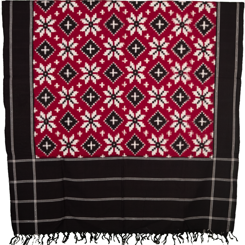 Maroon & Jet Black Floral Geometric Telia Rumal Double Ikat Cotton Dupatta