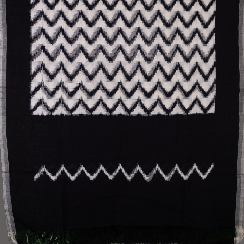 Ethnica Black & White Ikat Zig-Zag Handloom Dupatta