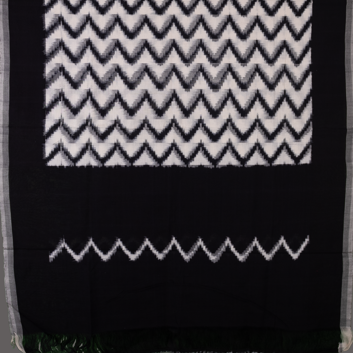 Ethnica Black & White Ikat Zig-Zag Handloom Dupatta