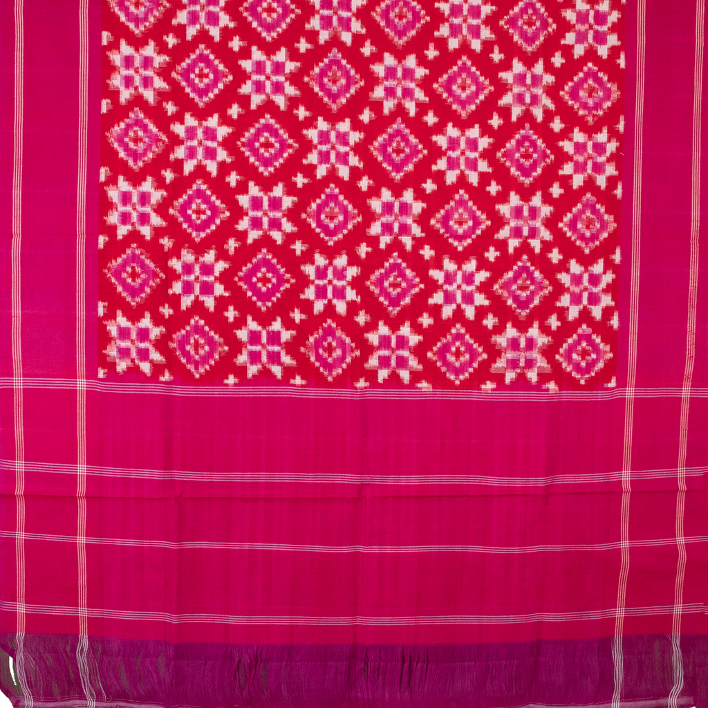 Pink Cotton Pochampally Double Ikkat Handloom Dupatta
