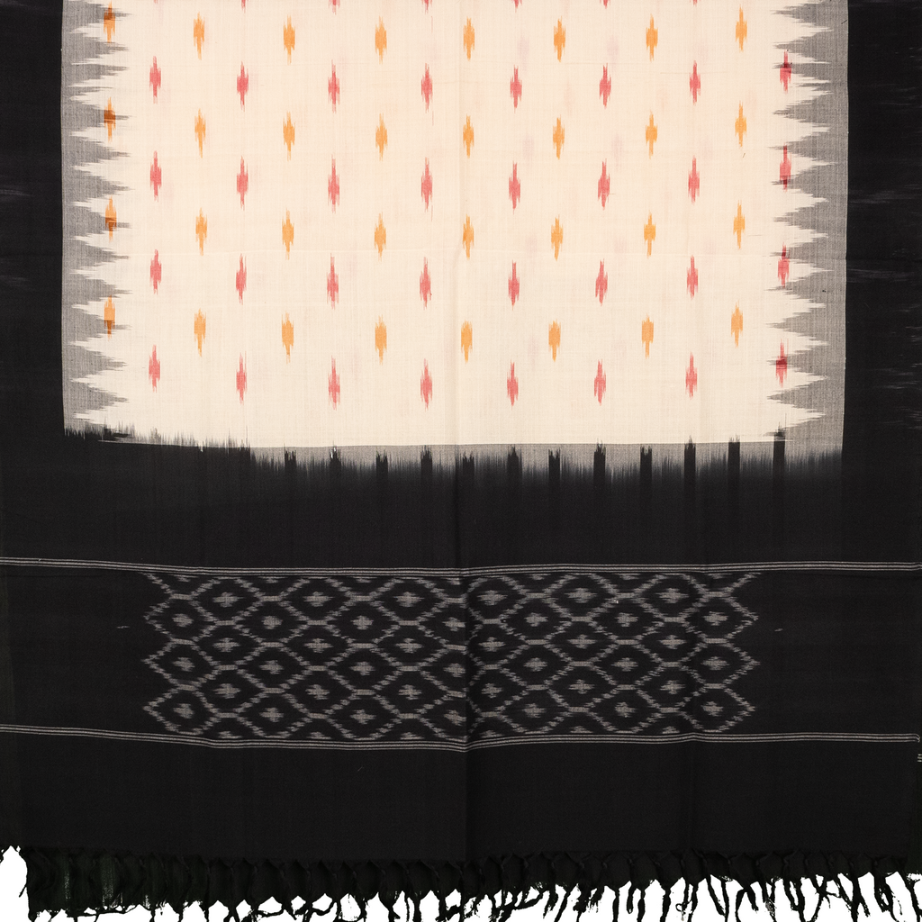 Black & Off White Geometric Sambalpuri Single Ikat Cotton Dupatta