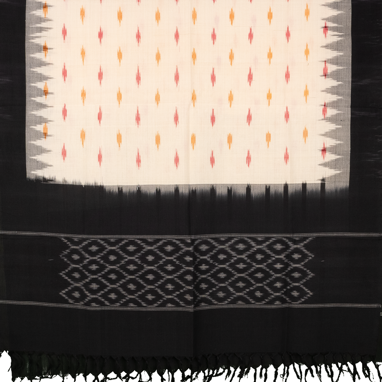 Black & Off White Geometric Sambalpuri Single Ikat Cotton Dupatta