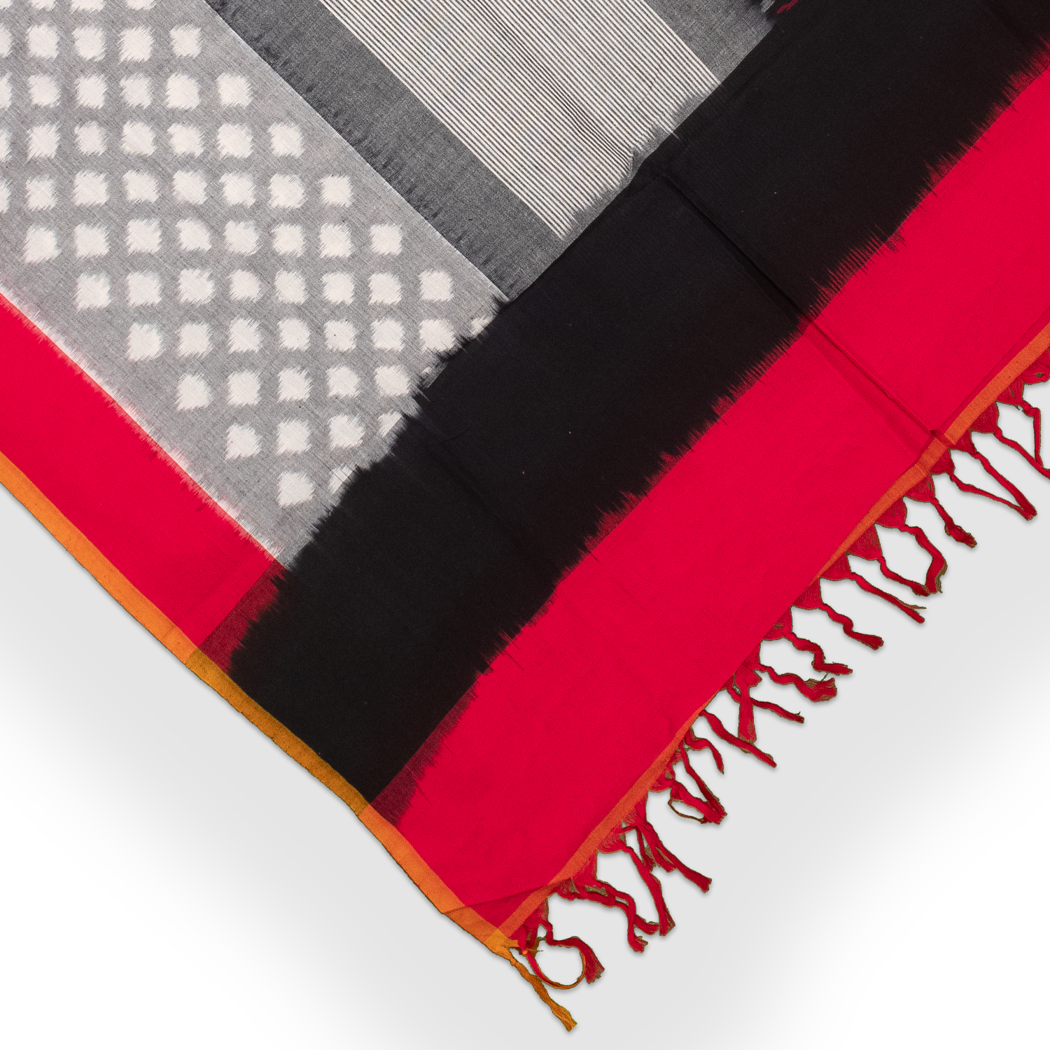 Crimson Red & Jet Black Geometric Sambalpuri Double Ikat Cotton Dupatta