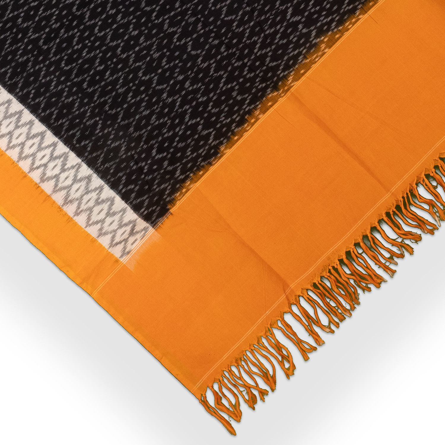 Jet Black & Turmeric Yellow Geometric Sambalpuri Single Ikat Cotton Dupatta