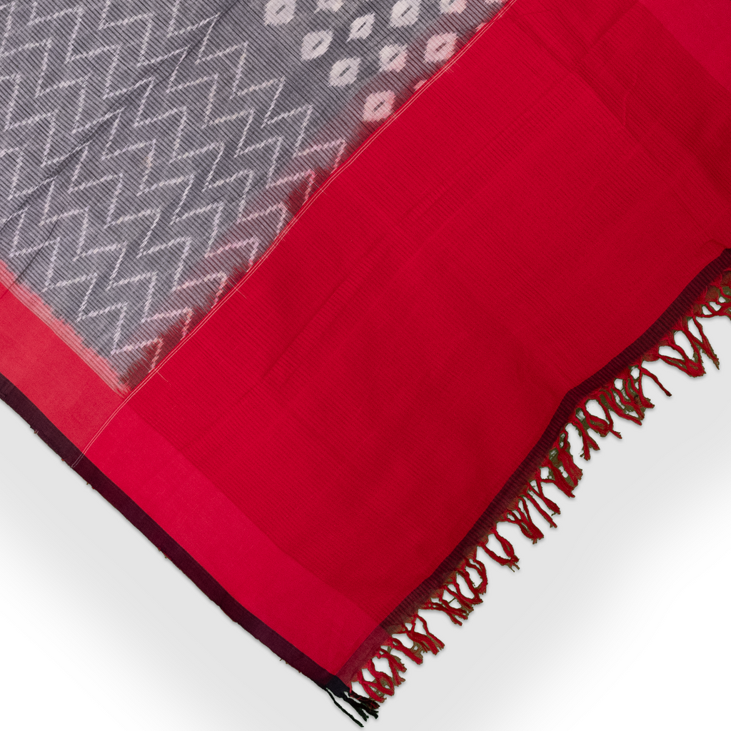 Ethnica Handloom Red & Grey Ikat Cotton Dupatta with Tassels