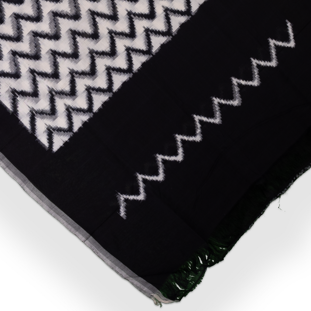 Ethnica Black & White Ikat Zig-Zag Handloom Dupatta