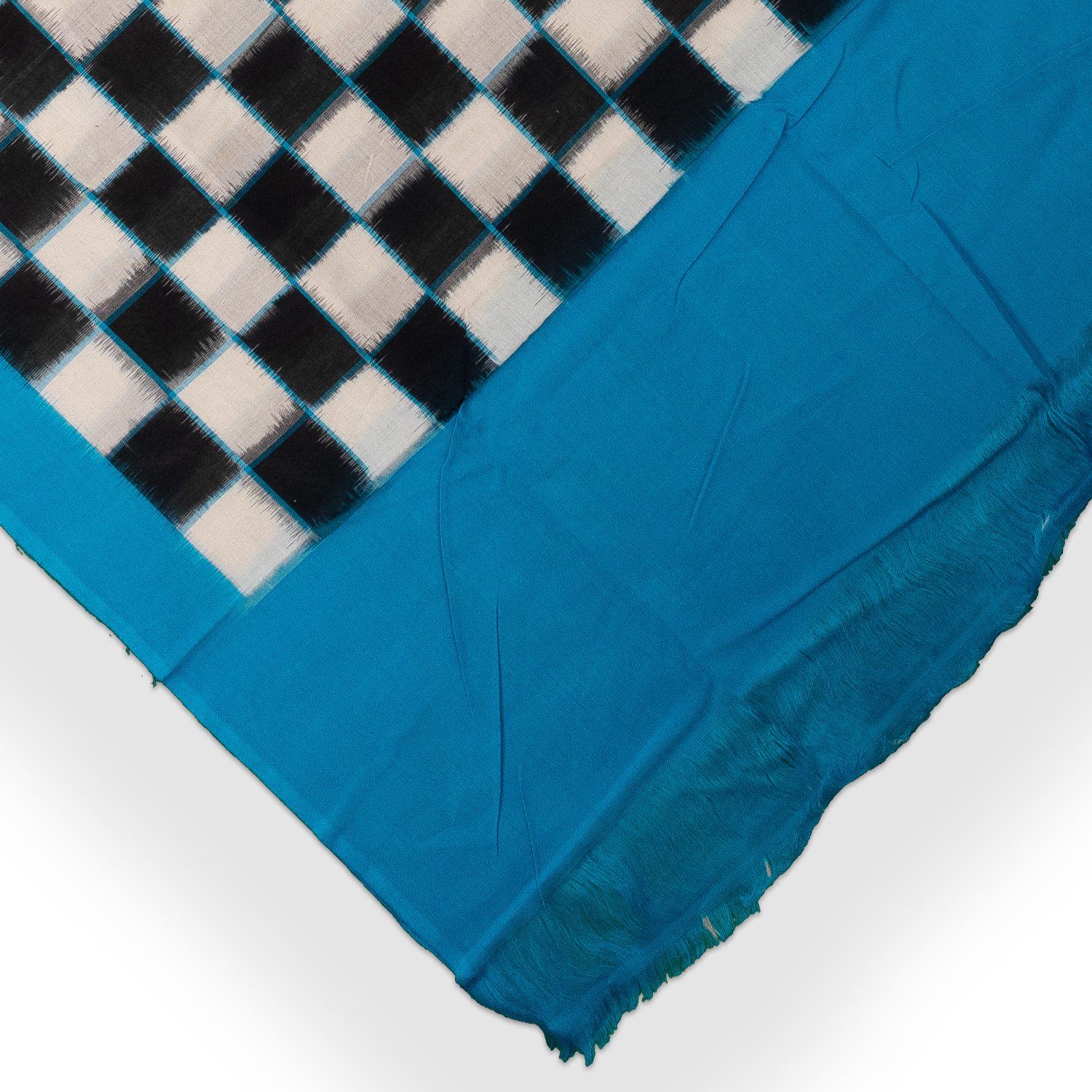 Feroza Blue & Coal Black Pasapalli Checkered Sambalpuri Single Ikat Cotton Dupatta