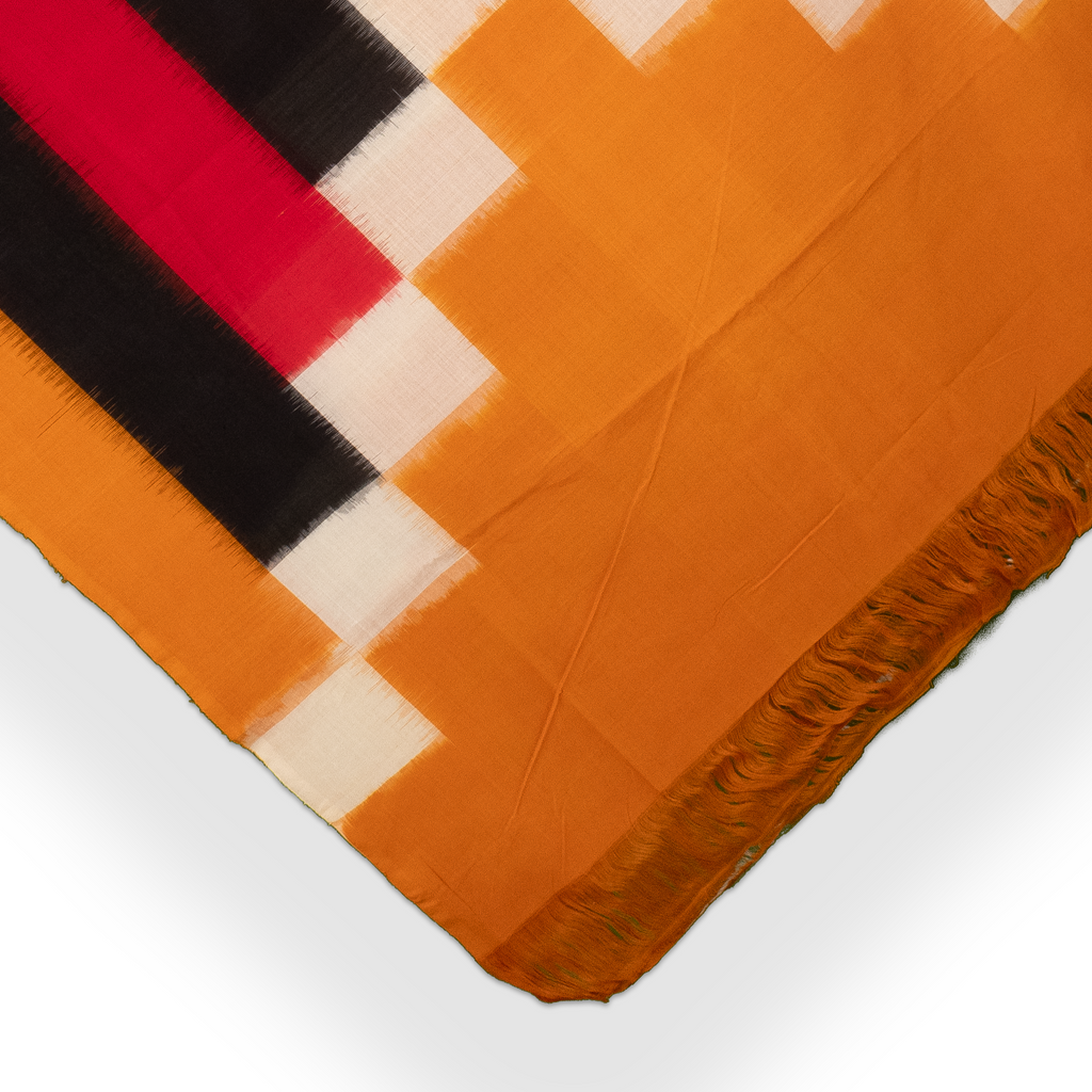 Orange Multicolour Cotton Pochampally Handloom Dupatta