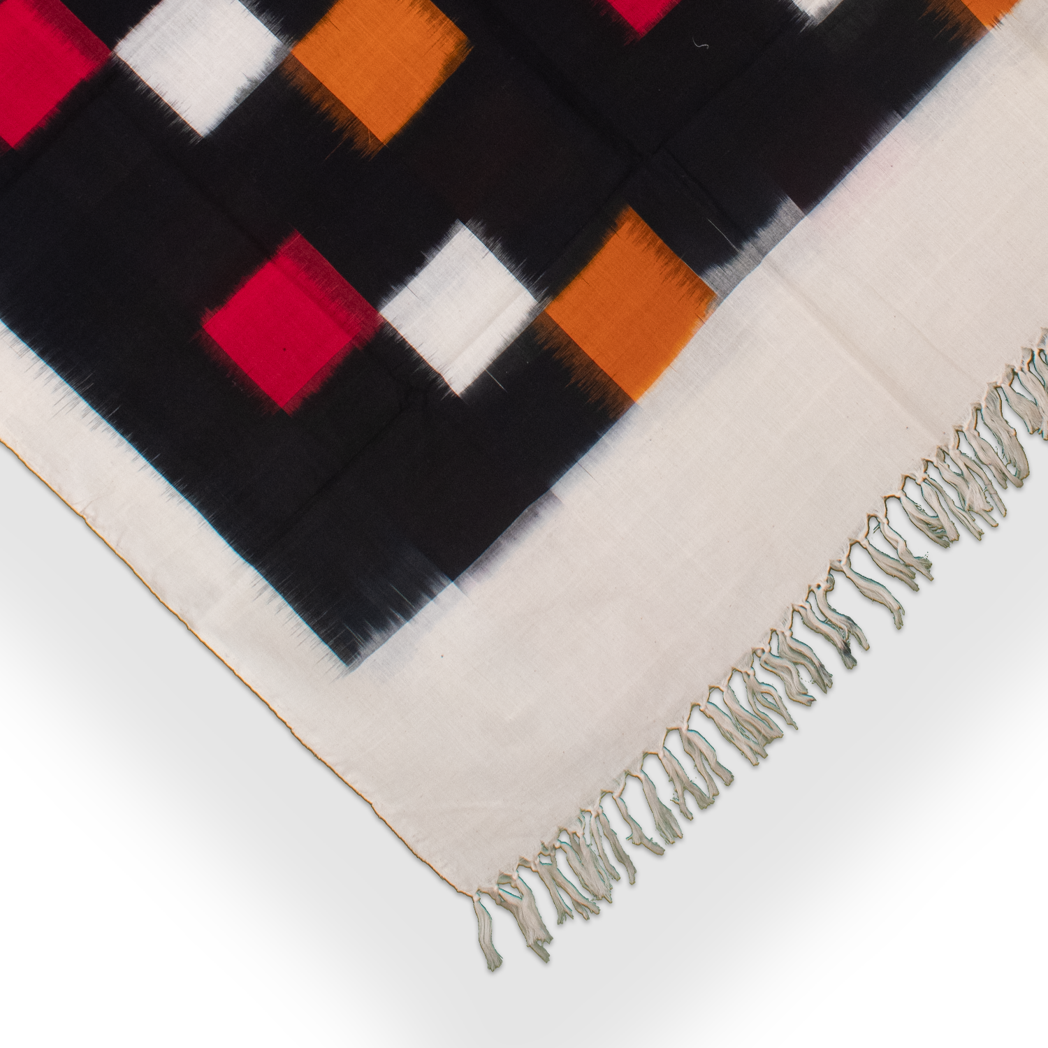 Jet Black & Madder Red Geometric Telia Rumal Double Ikat Cotton Dupatta