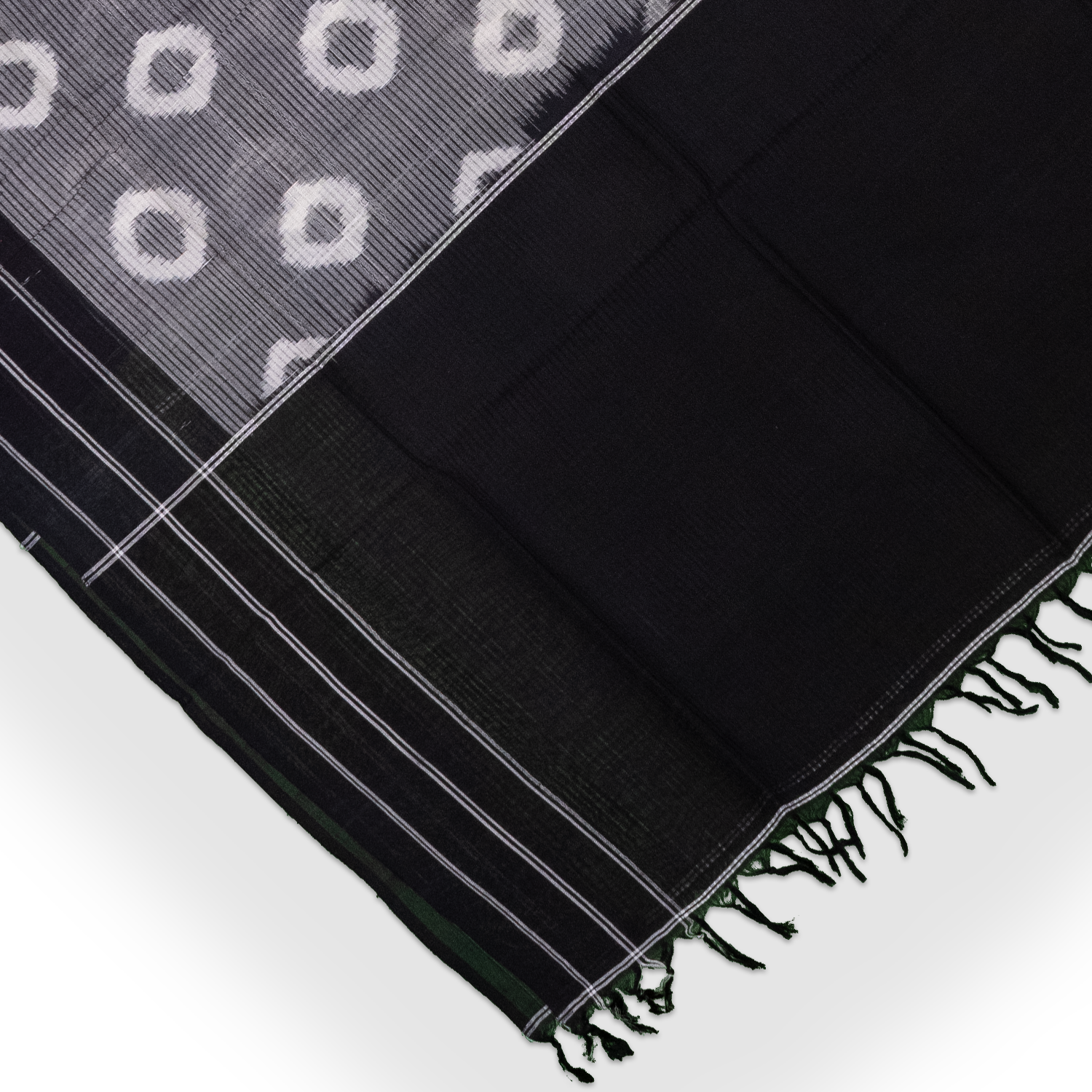 Jet Black & Pristine White Geometric Sambalpuri Single Ikat Cotton Dupatta