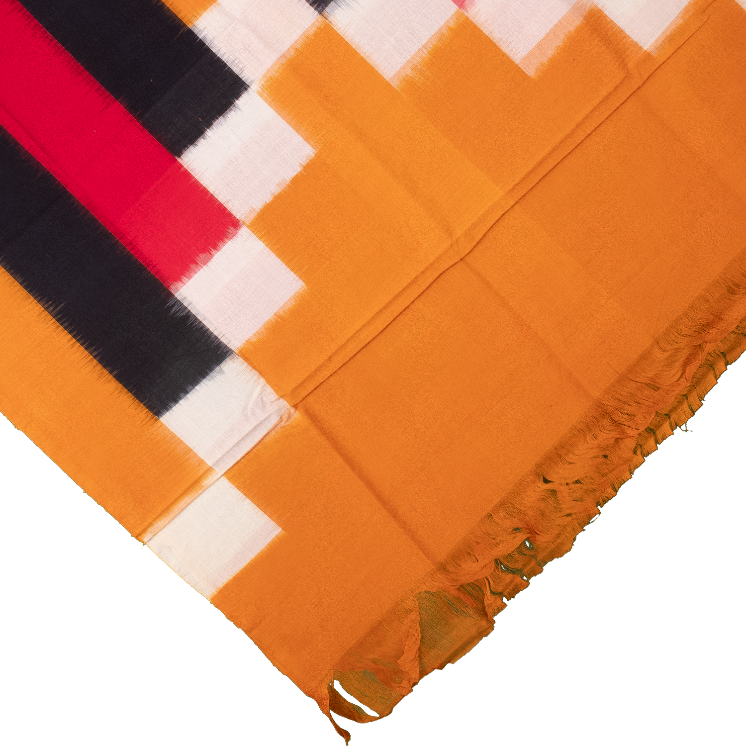 Mustard Yellow & Jet Black Geometric Sambalpuri Double Ikat Cotton Dupatta