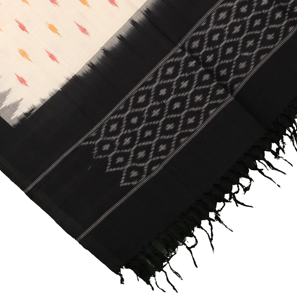 Black & Off White Geometric Sambalpuri Single Ikat Cotton Dupatta