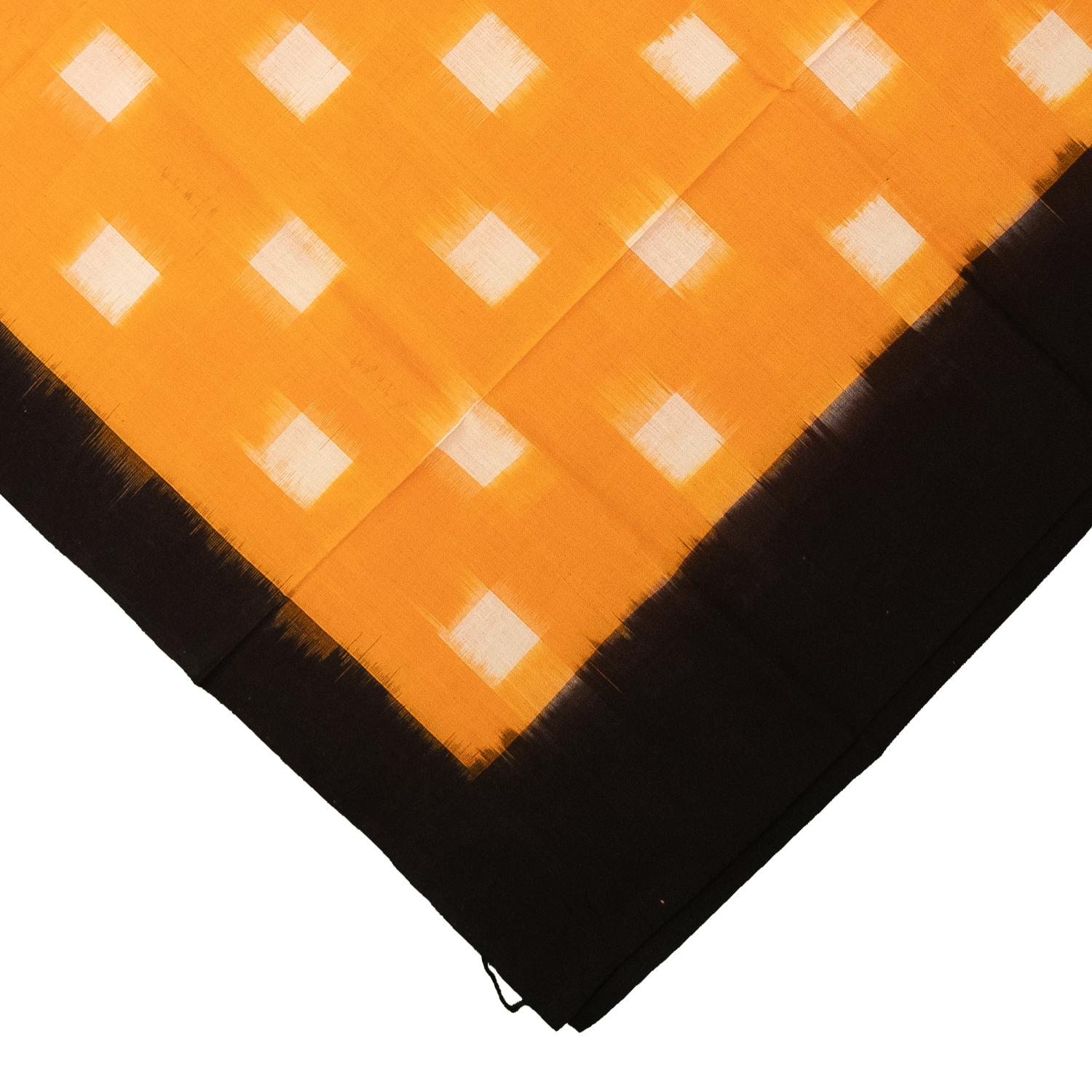 Marigold Orange & Jet Black Geometric Square Pochampally Single Ikat Cotton Dupatta