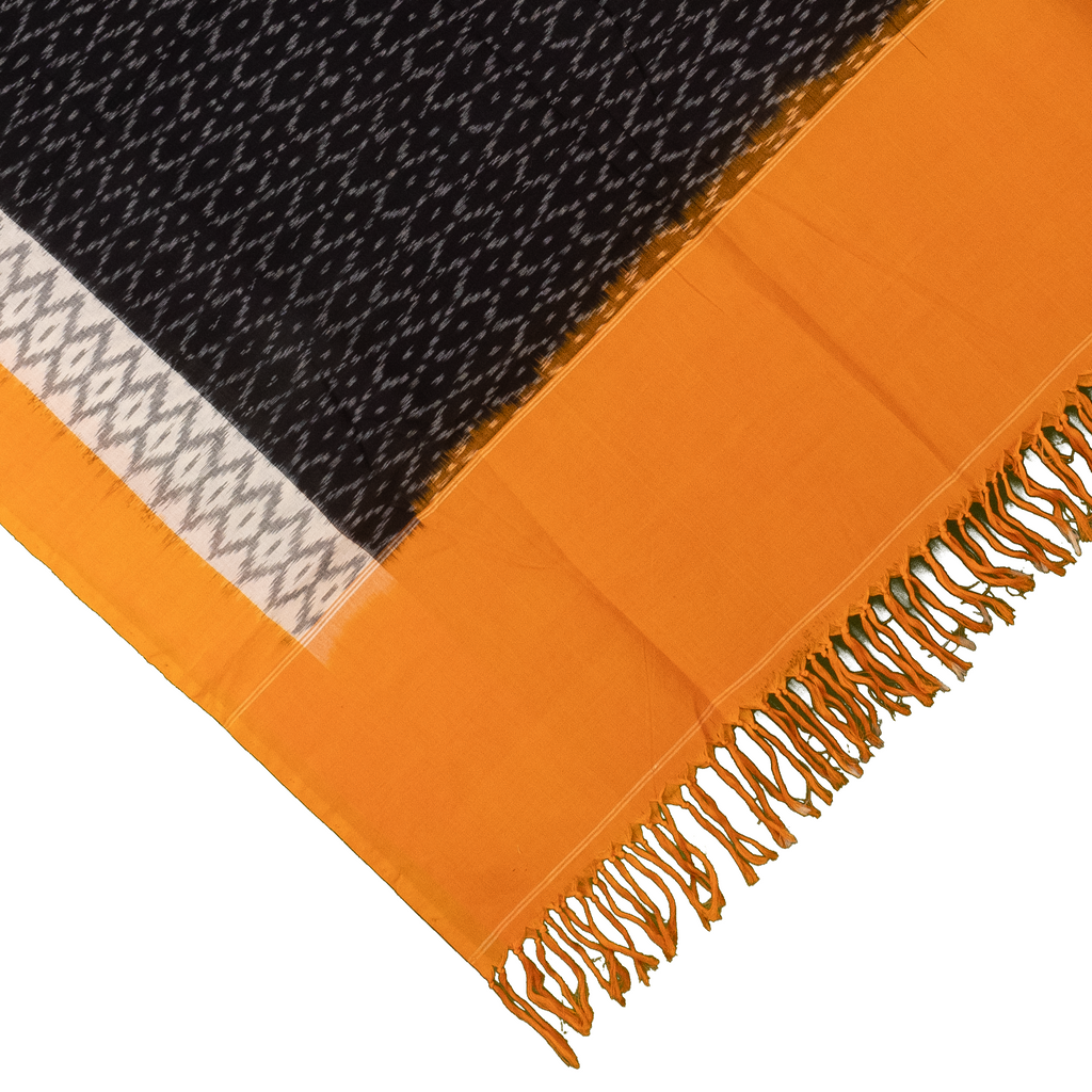 Jet Black & Turmeric Yellow Geometric Sambalpuri Single Ikat Cotton Dupatta