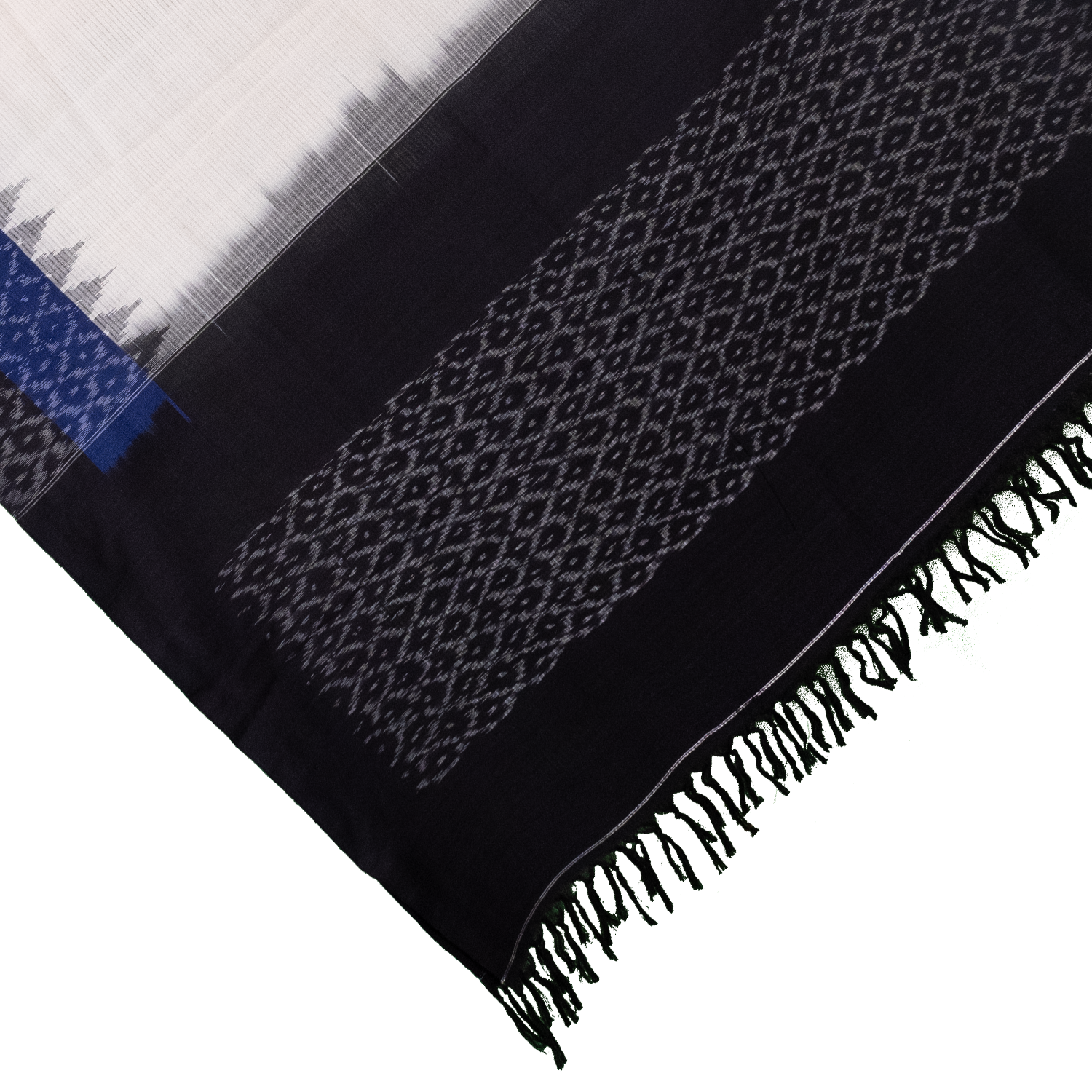 Off-White & Midnight Black Geometric Sambalpuri Single Ikat Cotton Dupatta