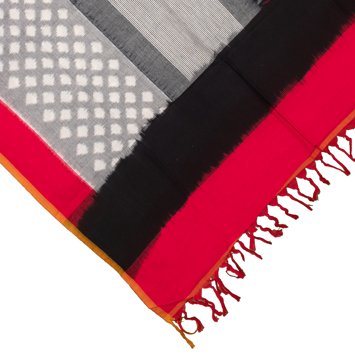 Crimson Red & Jet Black Geometric Sambalpuri Double Ikat Cotton Dupatta