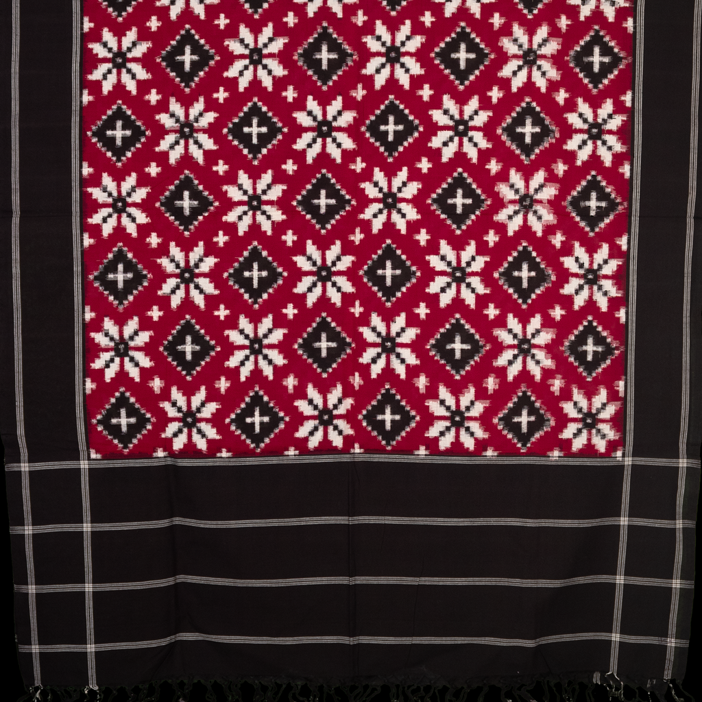 Maroon & Jet Black Floral Geometric Telia Rumal Double Ikat Cotton Dupatta