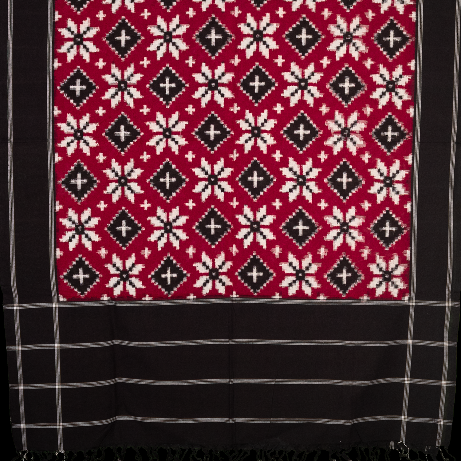 Maroon & Jet Black Floral Geometric Telia Rumal Double Ikat Cotton Dupatta