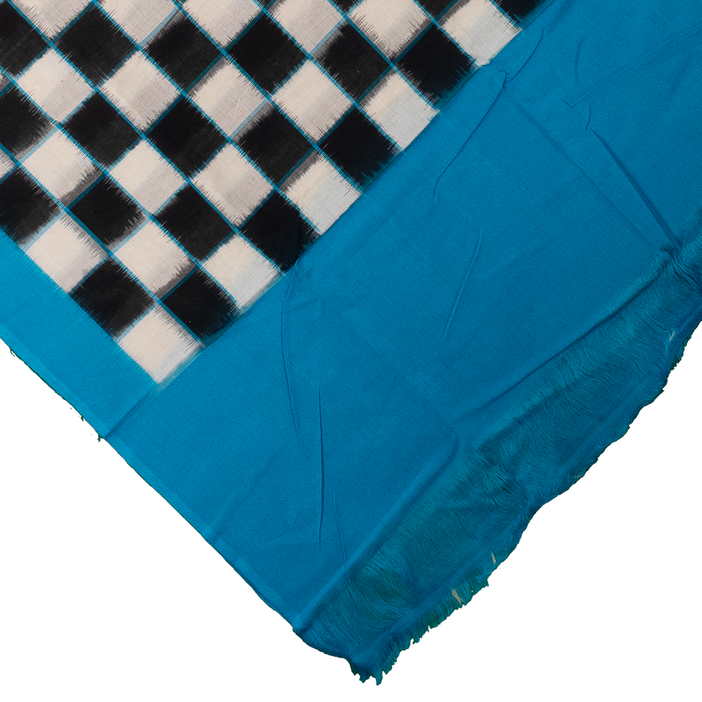Feroza Blue & Coal Black Pasapalli Checkered Sambalpuri Single Ikat Cotton Dupatta