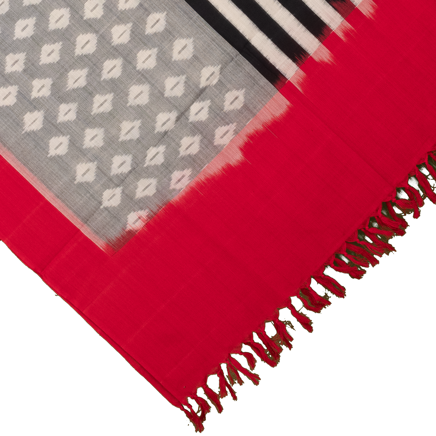Crimson Red & Steel Grey Geometric Pochampally Single Ikat Cotton Dupatta