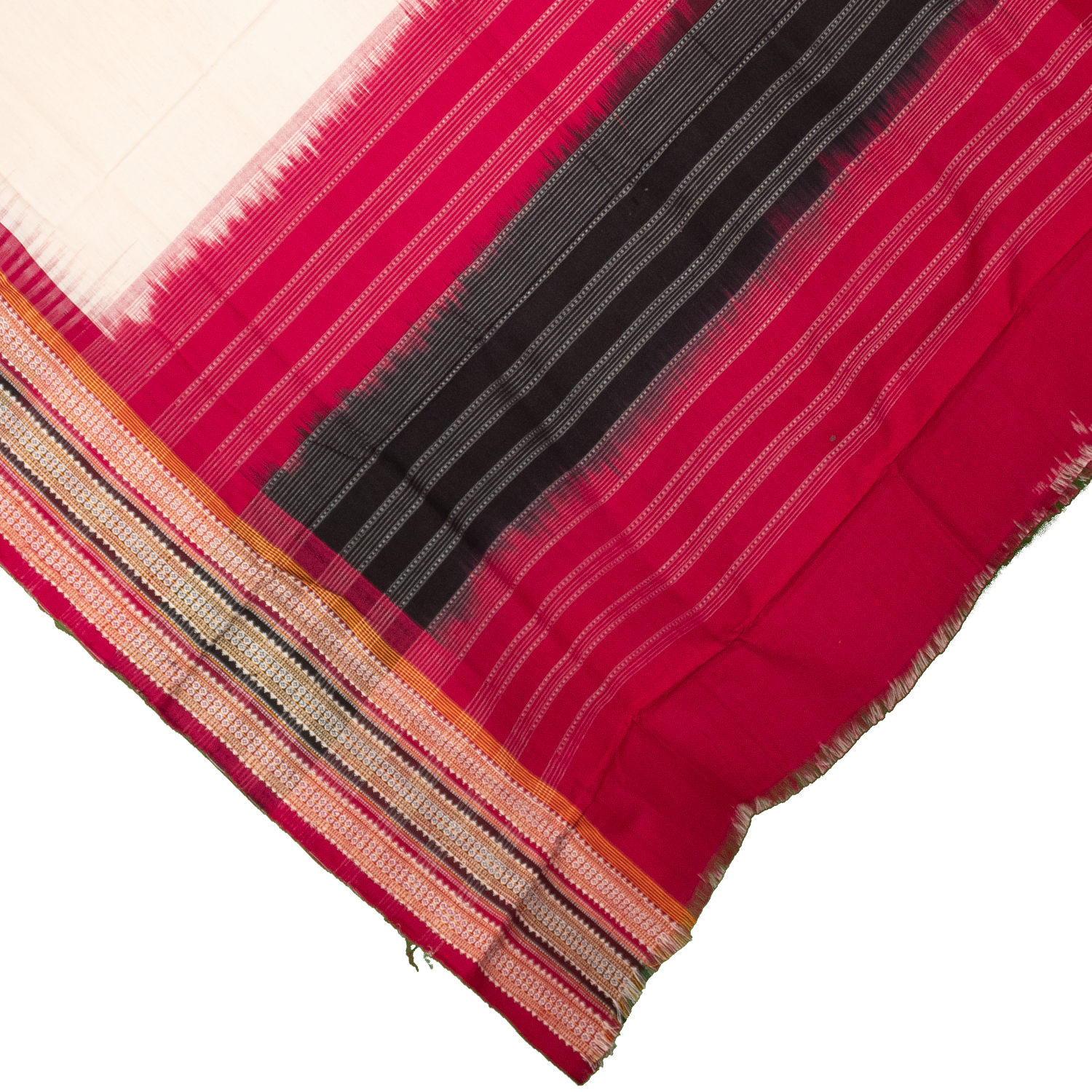 Off-White & Maroon Red Striped Kotpad Single Ikat Cotton Dupatta
