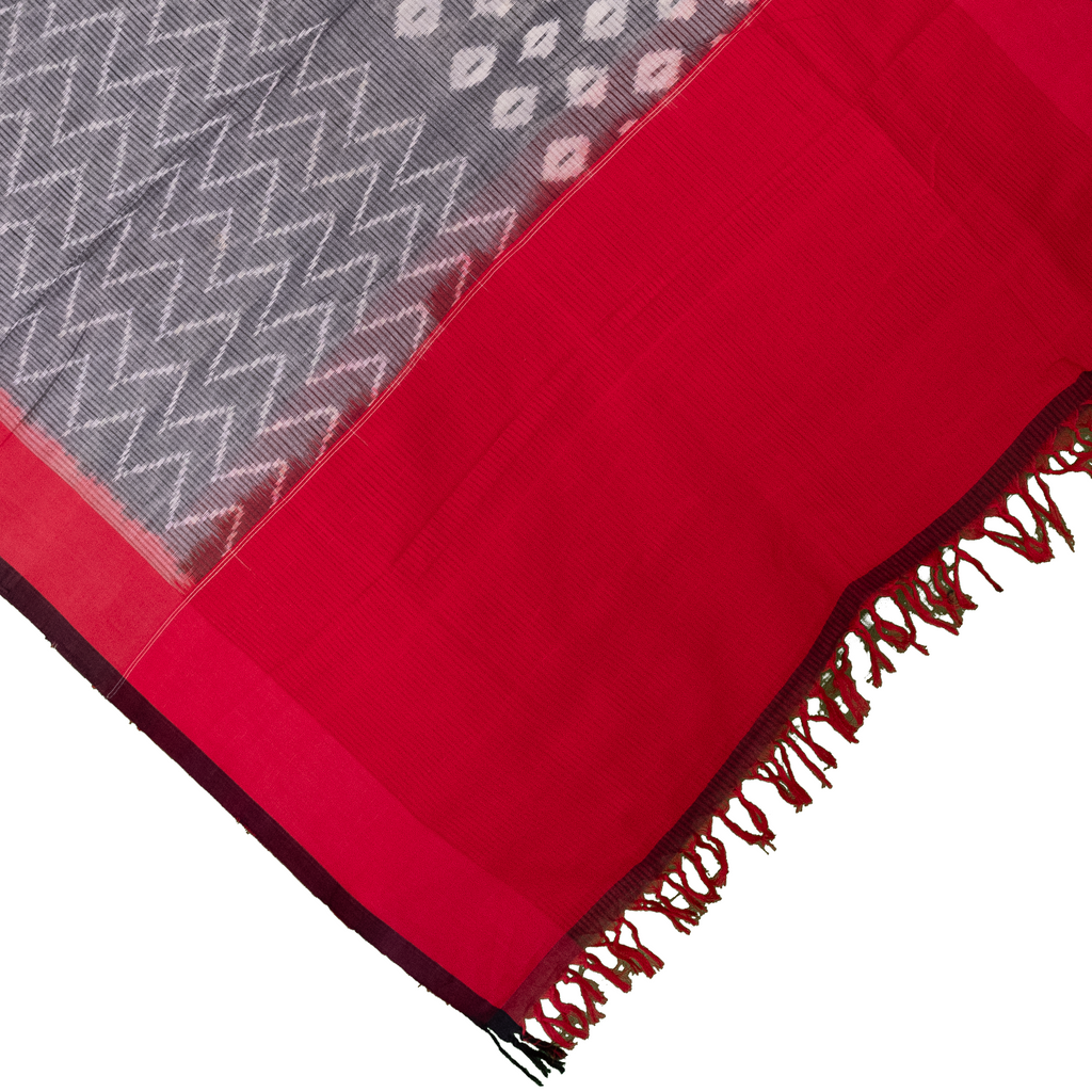 Ethnica Handloom Red & Grey Ikat Cotton Dupatta with Tassels