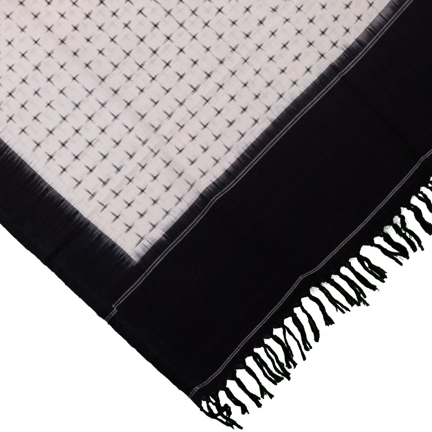 Ivory White & Jet Black Geometric Cross Sambalpuri Single Ikat Cotton Dupatta