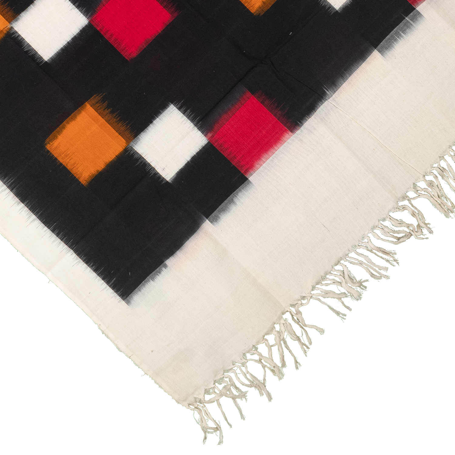 Jet Black & Madder Red Geometric Telia Rumal Double Ikat Cotton Dupatta