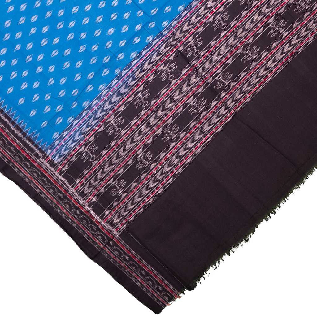 Cerulean Blue & Jet Black Geometric Sambalpuri Single Ikat Cotton Dupatta