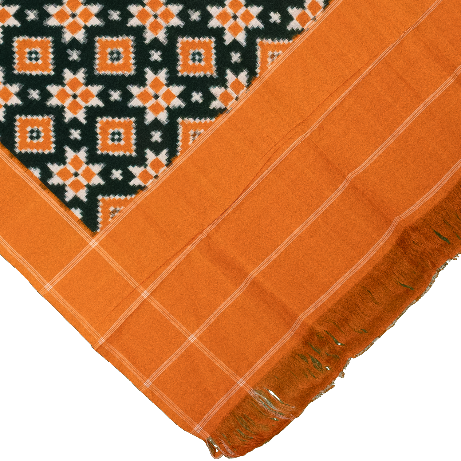 Mustard Yellow & Forest Green Geometric Sambalpuri Single Ikat Cotton Dupatta