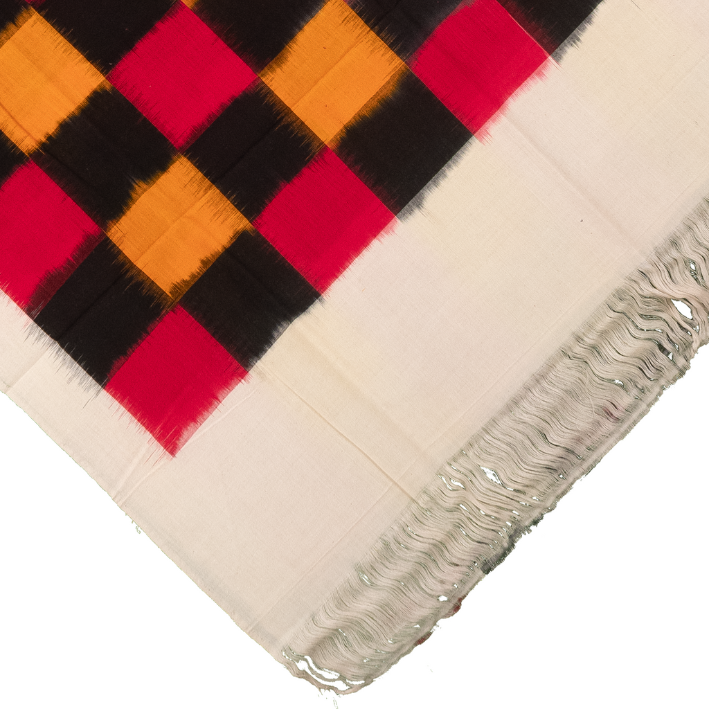 Jet Black & Madder Red Geometric Telia Rumal Double Ikat Cotton Dupatta