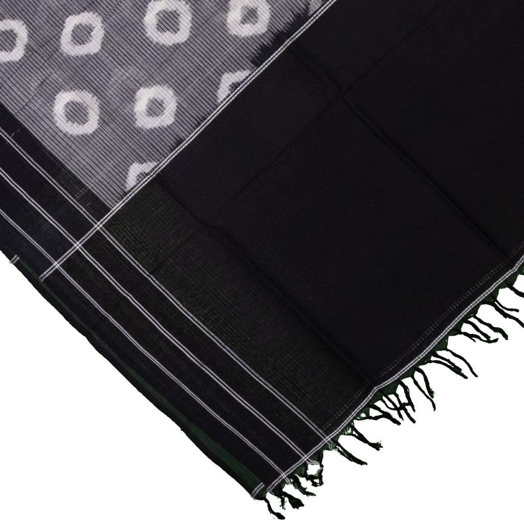 Jet Black & Pristine White Geometric Sambalpuri Single Ikat Cotton Dupatta