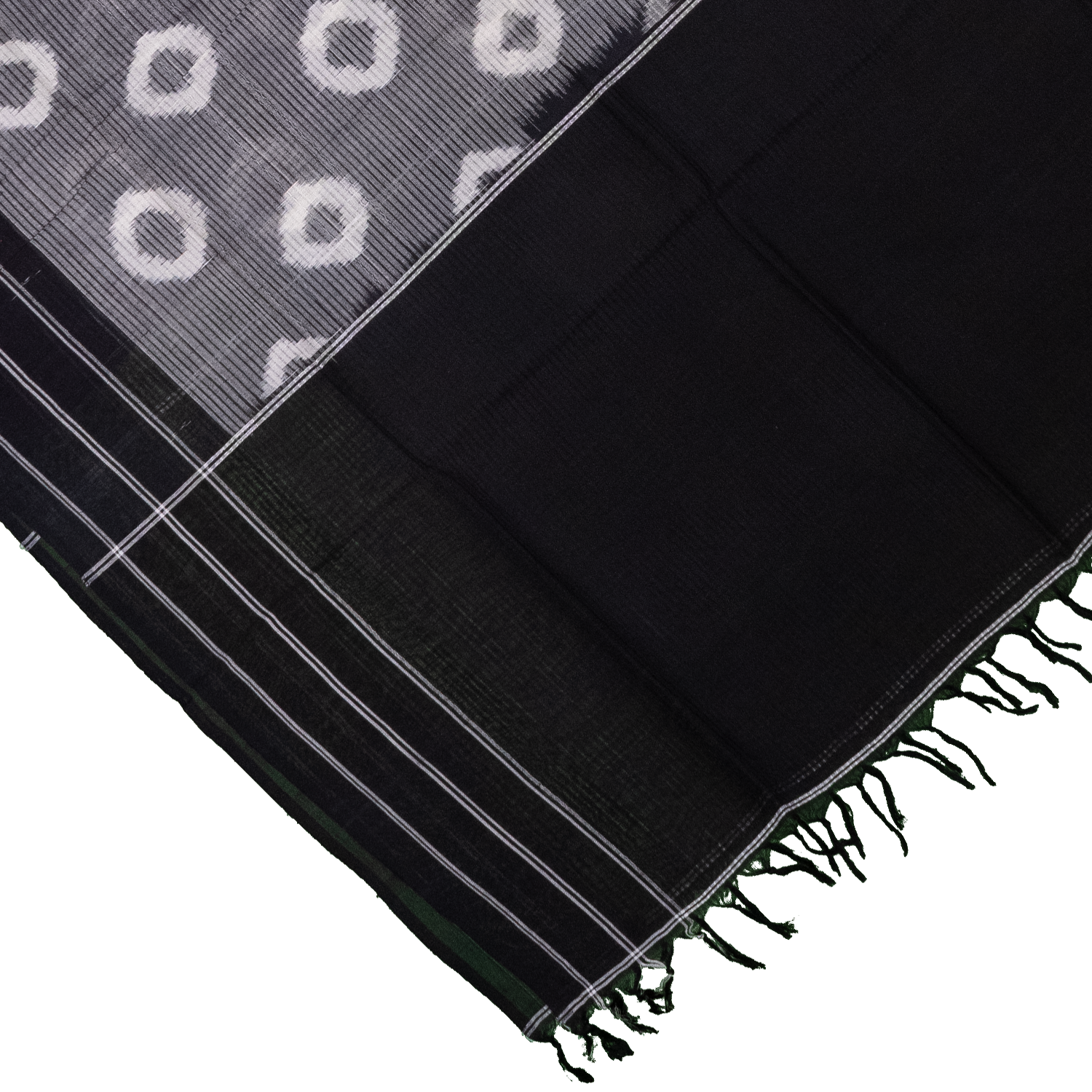 Jet Black & Pristine White Geometric Sambalpuri Single Ikat Cotton Dupatta