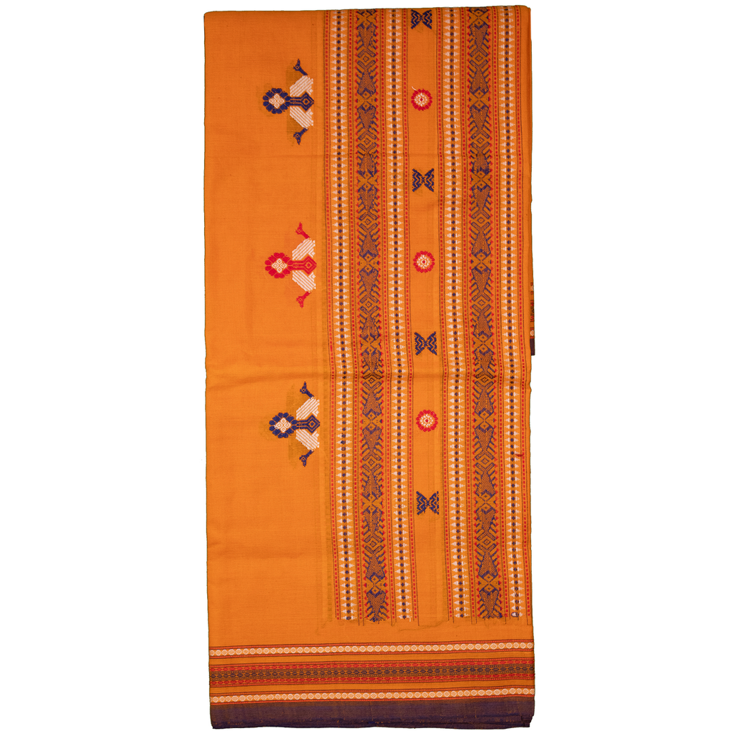 Mustard Yellow & Purple Fish Motif Sambalpuri Single Ikat Cotton Dupatta