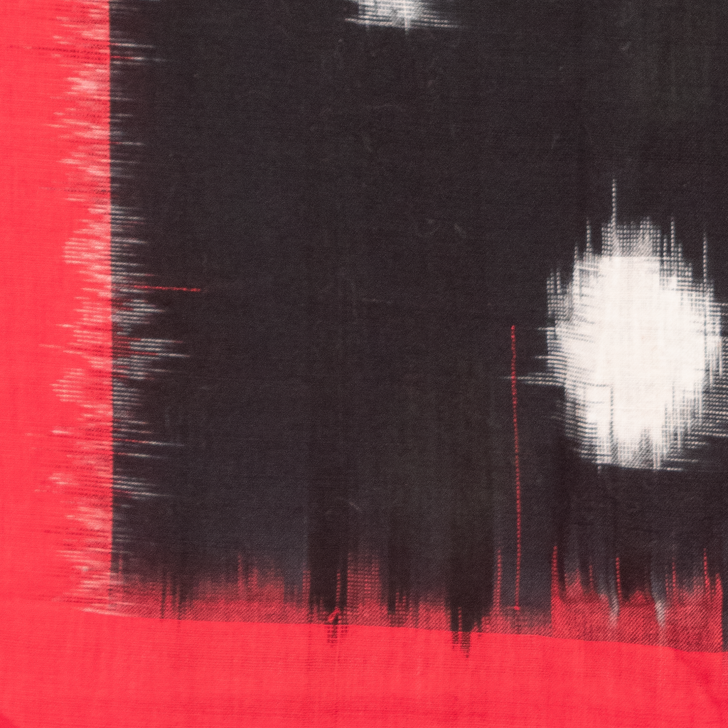 Jet Black & Crimson Red Polka Dot Pochampally Double Ikat Cotton Dupatta