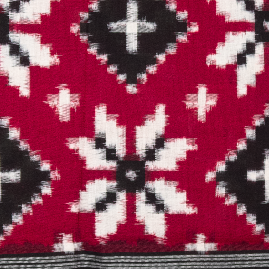 Maroon & Jet Black Floral Geometric Telia Rumal Double Ikat Cotton Dupatta