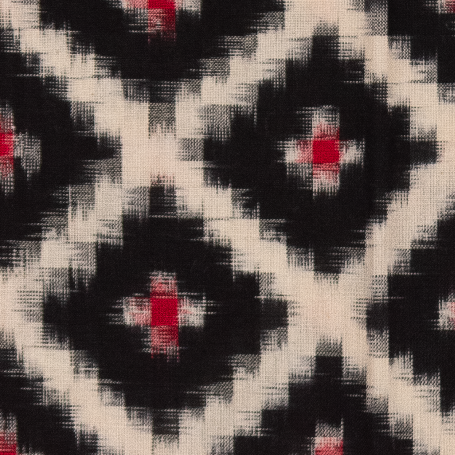 Crimson Red & Coal Black Geometric Grid Telia Rumal Double Ikat Cotton Dupatta