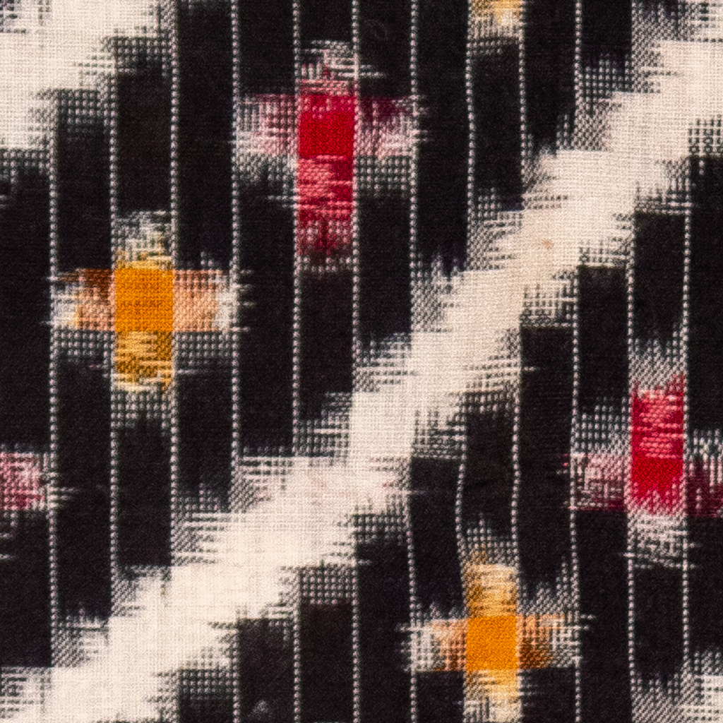 Jet Black & Crimson Red Diagonal Striped Sambalpuri Single Ikat Cotton Dupatta