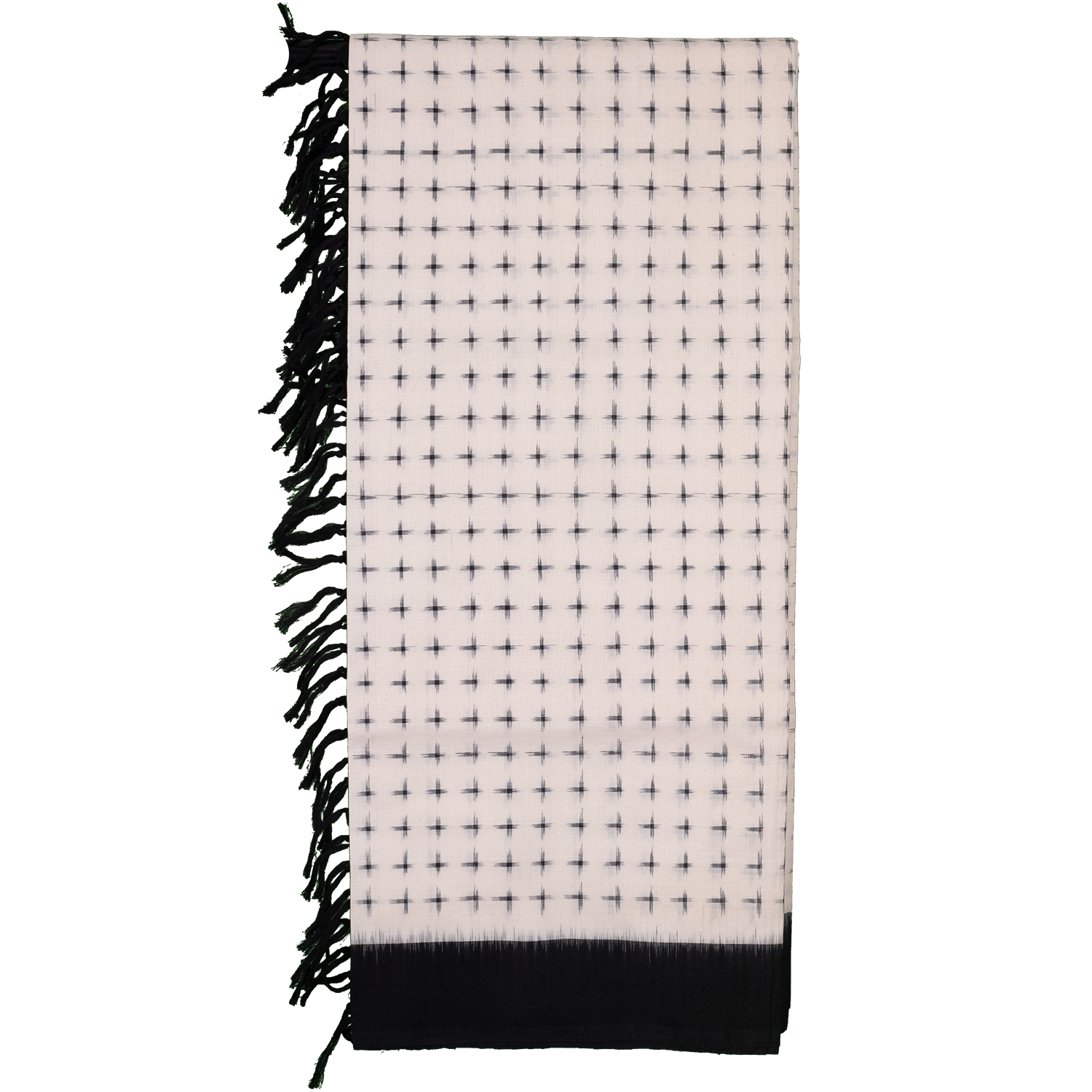 Ivory White & Jet Black Geometric Cross Sambalpuri Single Ikat Cotton Dupatta