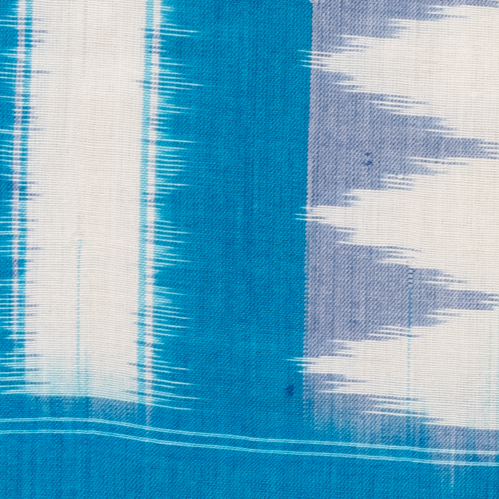 Off-White & Cyan Blue Temple Border Pochampally Single Ikat Cotton Dupatta