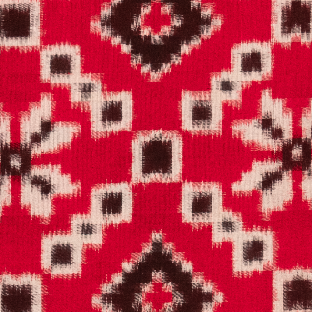 Crimson Red & Charcoal Black Geometric Telia Rumal Double Ikat Cotton Dupatta