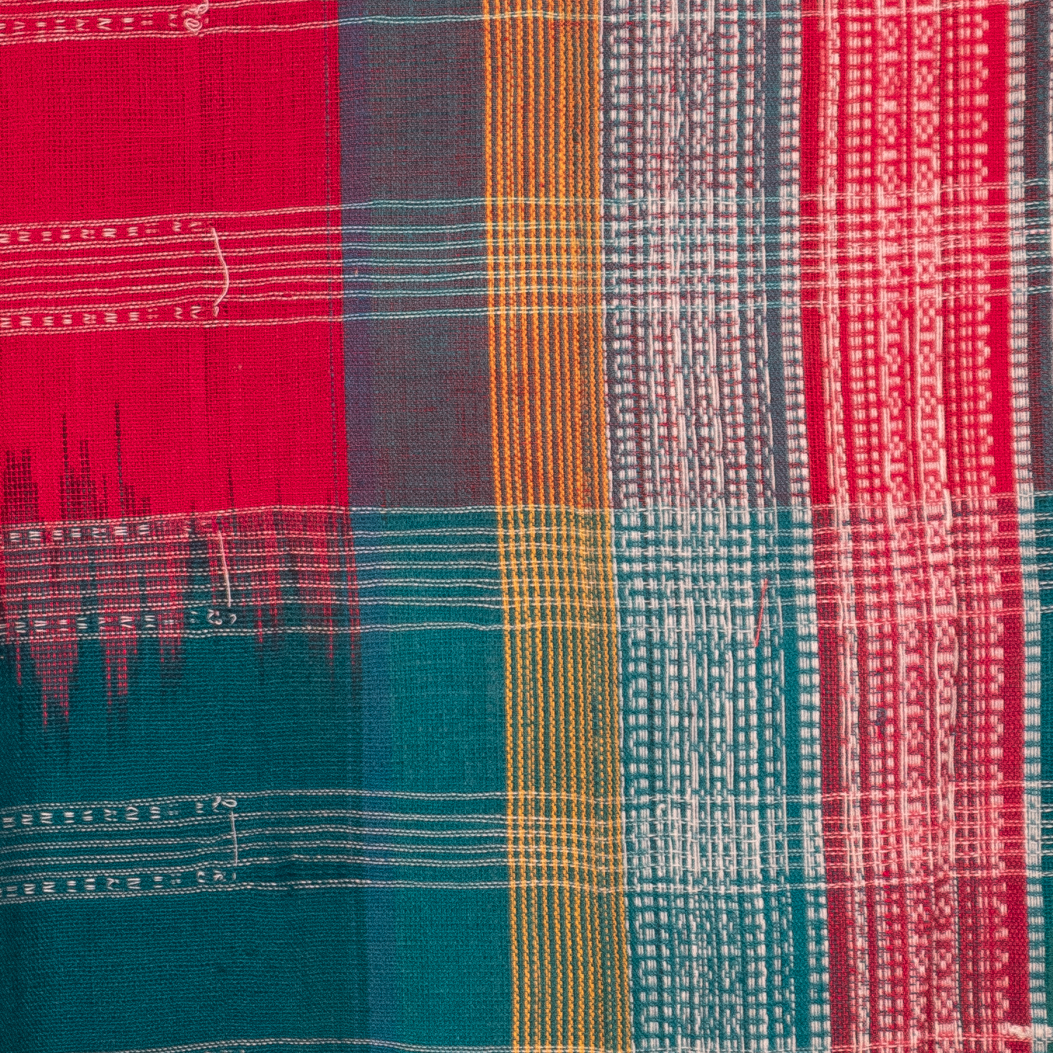 Off White & Teal Blue Geometric Sambalpuri Single Ikat Cotton Dupatta