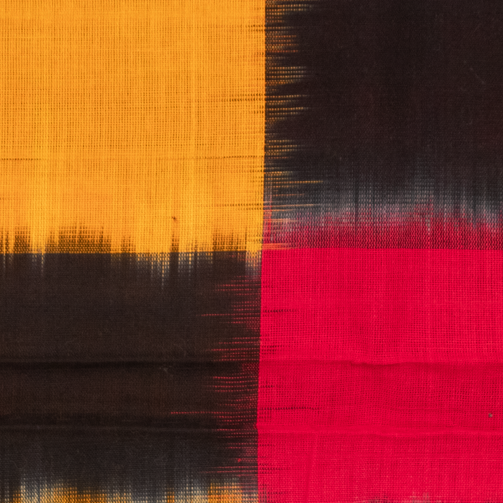 Crimson Red & Charcoal Black Checkered Grid Pochampally Double Ikat Cotton Dupatta