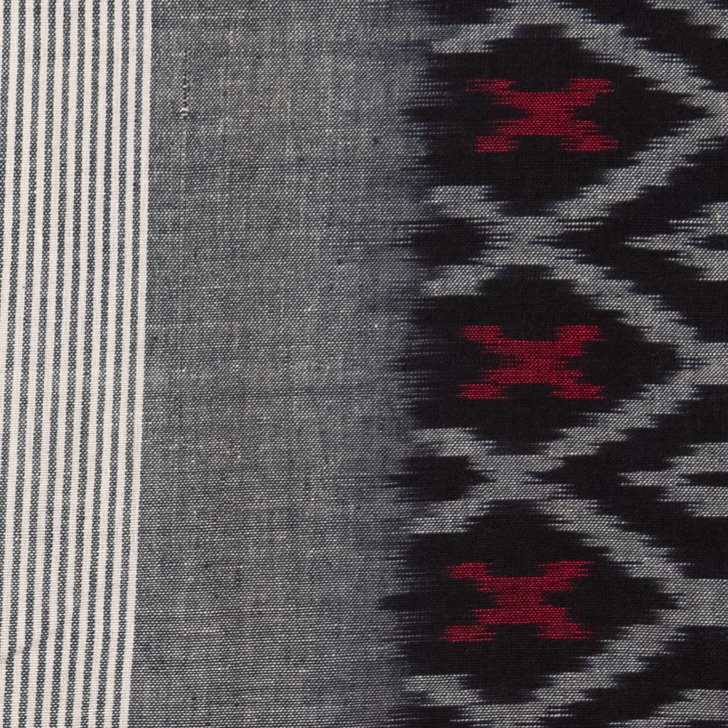 Crimson Red & Jet Black Geometric Sambalpuri Double Ikat Cotton Dupatta