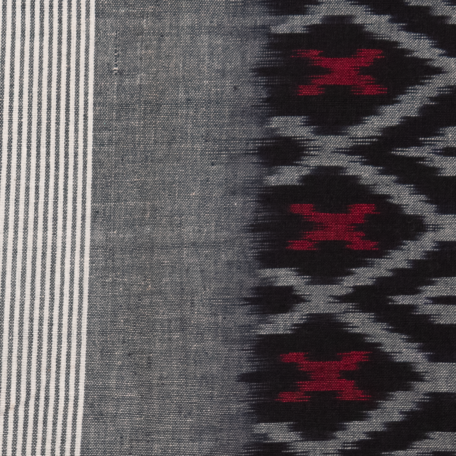 Crimson Red & Jet Black Geometric Sambalpuri Double Ikat Cotton Dupatta