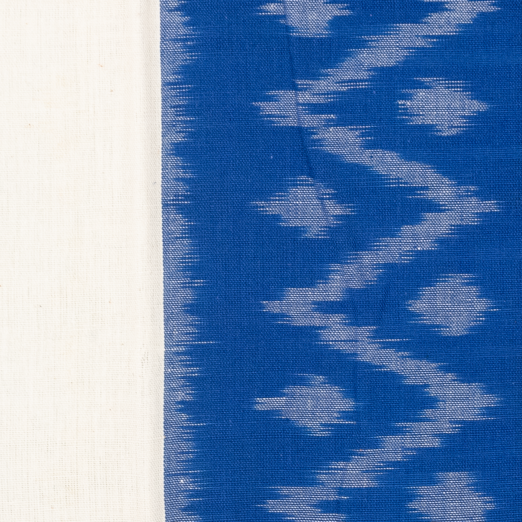 Cobalt Blue & Off-White Geometric Sambalpuri Single Ikat Cotton Dupatta