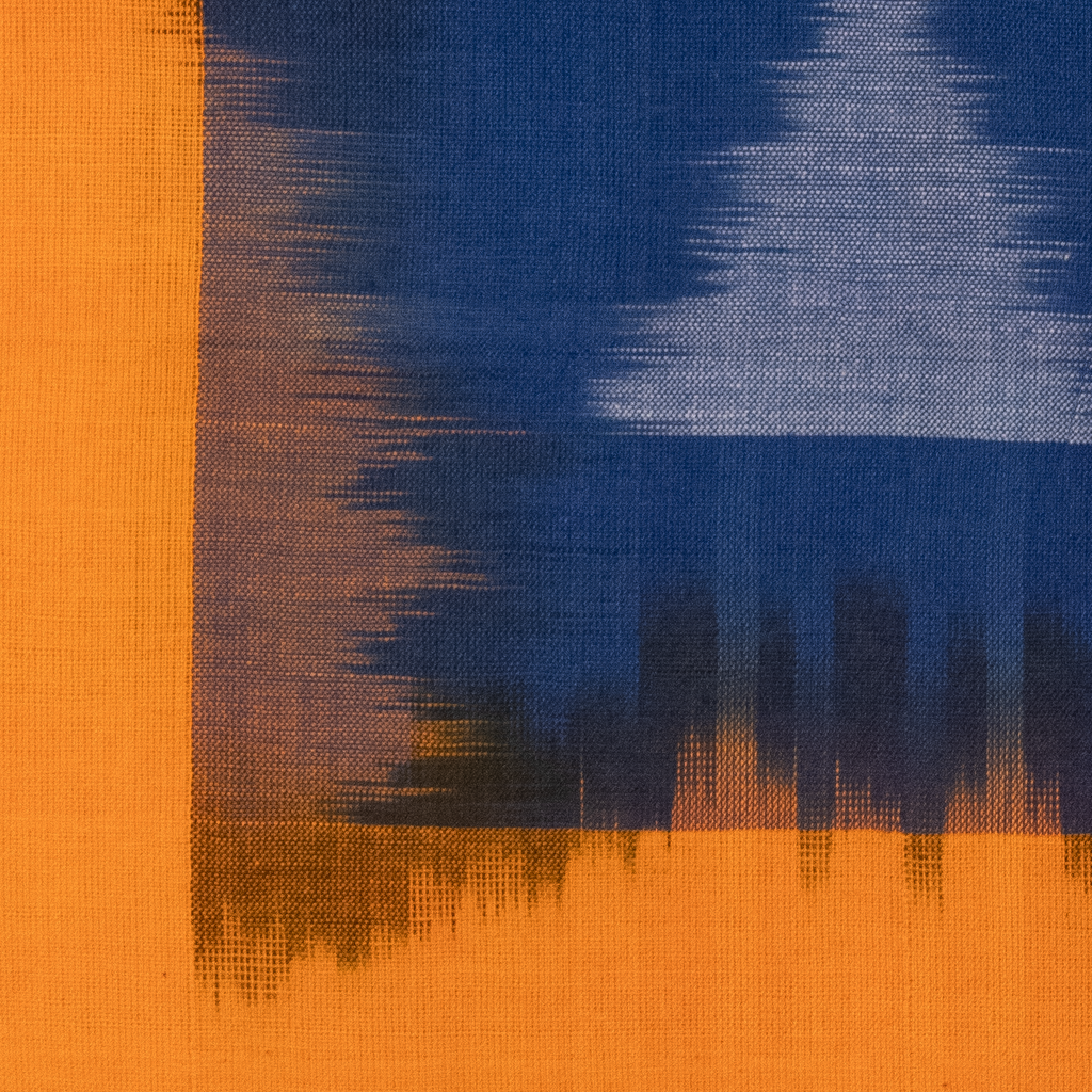 Ethnica Handloom Blue Ikat Triangle Cotton Shawl with Orange Border