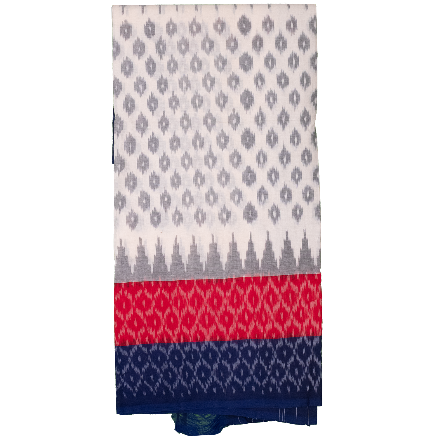 Navy Blue & Crimson Red Geometric Diamond Pochampally Single Ikat Cotton Dupatta