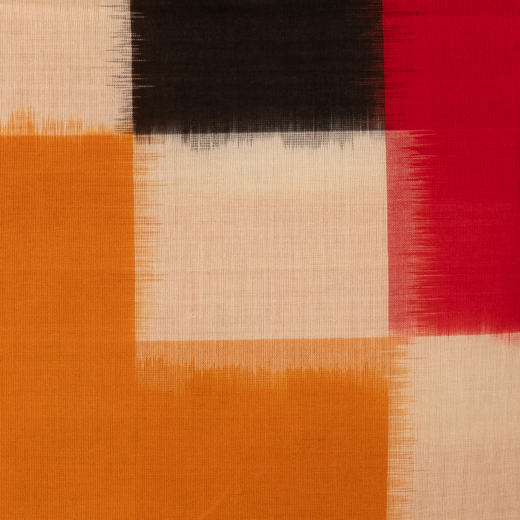 Orange Multicolour Cotton Pochampally Handloom Dupatta