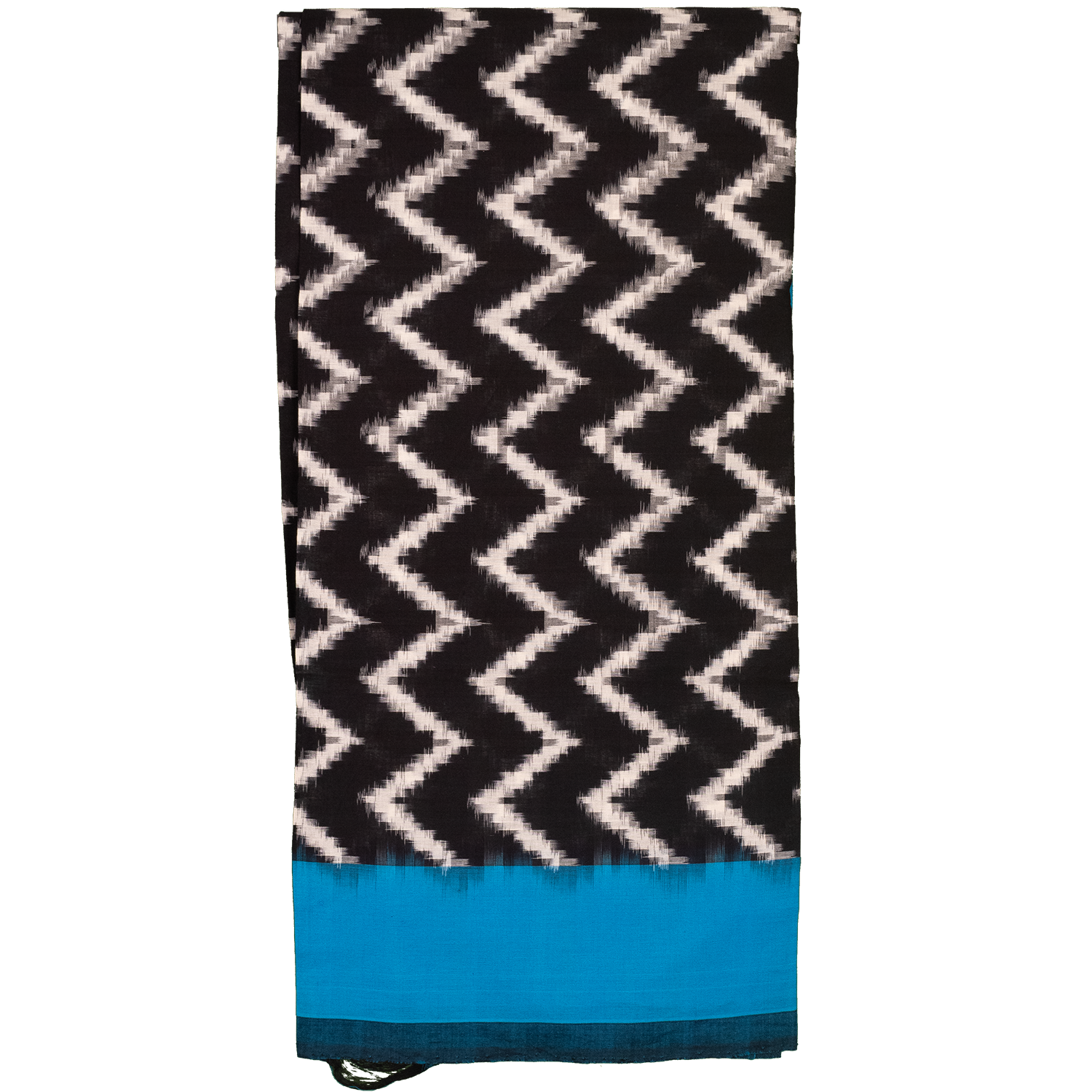 Cyan Blue & Coal Black Zigzag Pochampally Single Ikat Cotton Dupatta